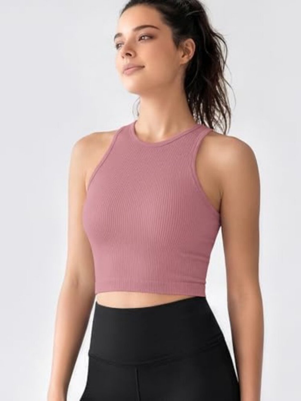 Seamless Ribbed Crop Tank Tops for Women - Soft High Neck 3-Pack Set - Picture 3 of 6